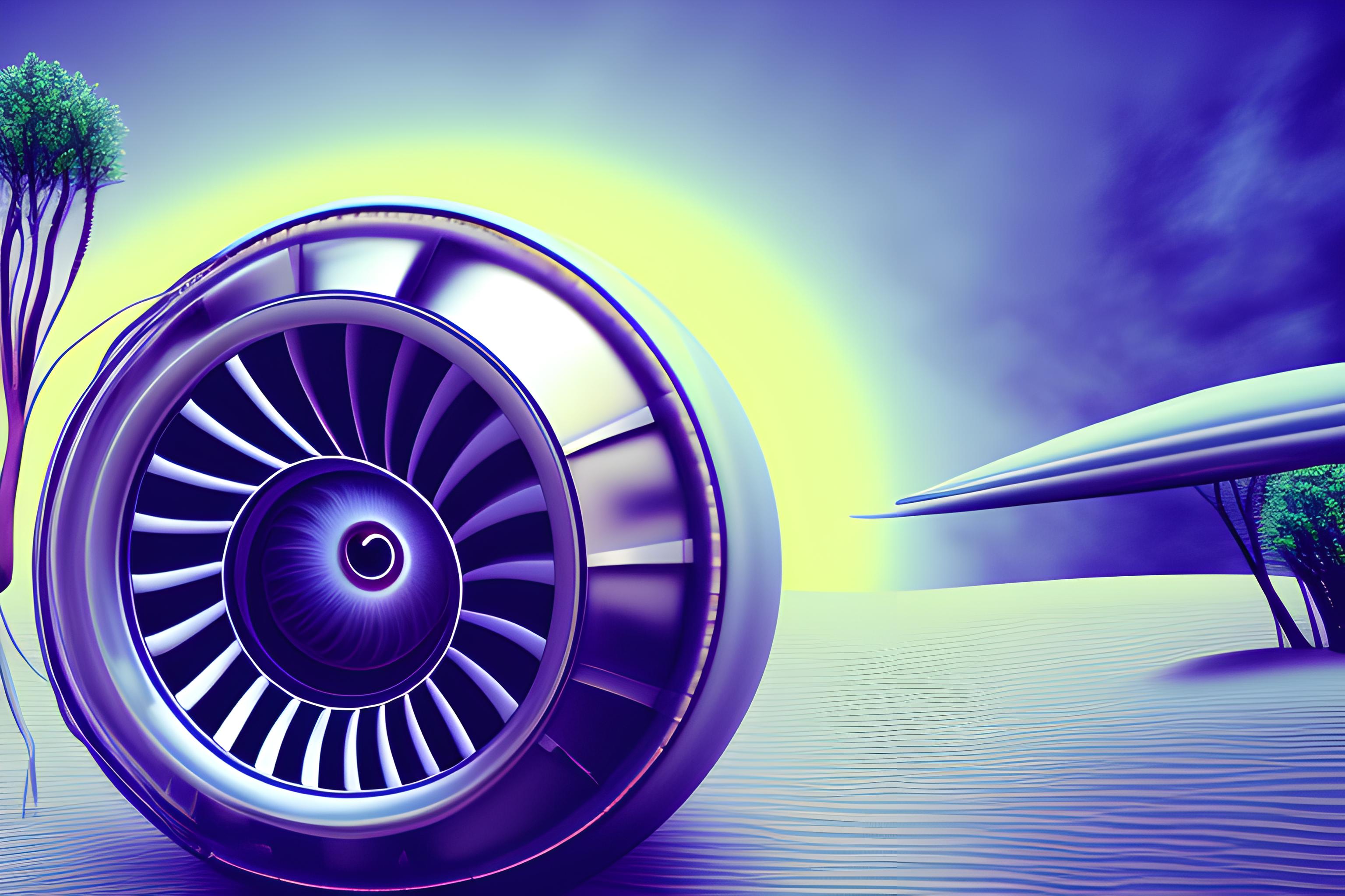 a jet engine half submerged in a barren dune desert
